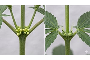 A view of male and female cannabis plants