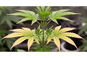 The classic sign of molybdenum deficiency: mid-plant leaves yellowing with red, pink or orange edges.